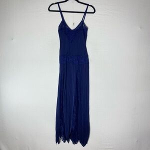 Stretchy Blue Maxi Dress W Lace Panels M